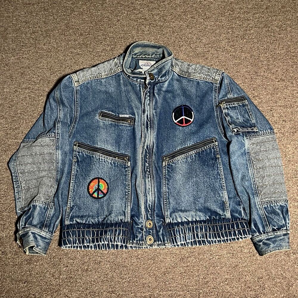 Vintage 1980s jordache denim bomber patched jacket medium